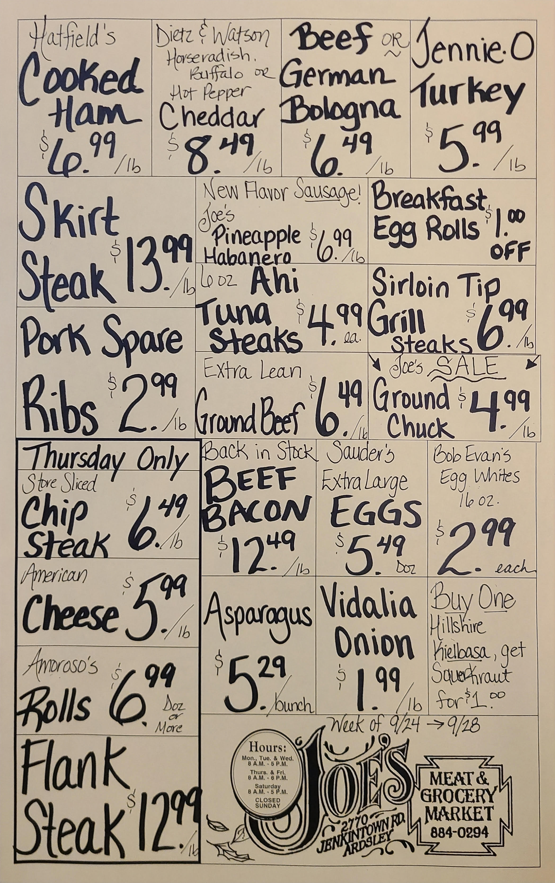 Weekly Specials--effective 9-24 through 9-28!